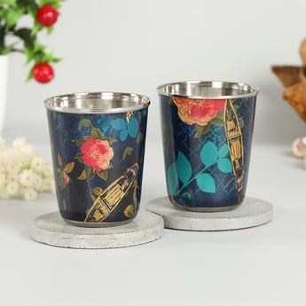 INDIA CIRCUS Floral Lake Inception Small Steel Tumbler - (Set of 2)