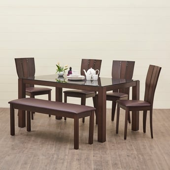 Spectra Solid Wood 6-Seater Dining Set with Chairs and Bench - Brown