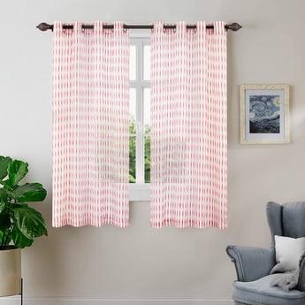 DECO WINDOW Red Printed Sheer Curtain - 132x152cm - Set of 2