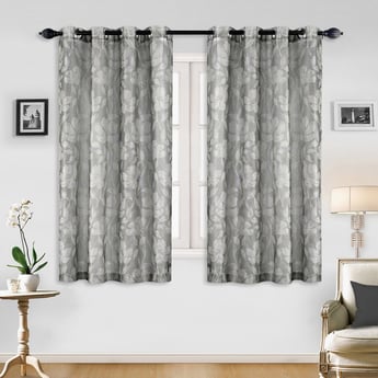 DECO WINDOW Grey Printed Semi-Sheer Window Curtains - 132x152cm - Set of 2