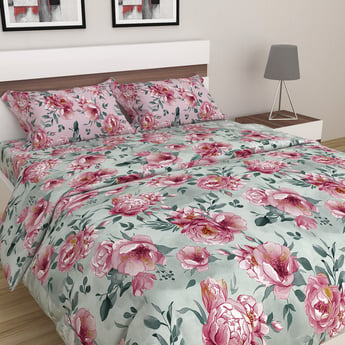 SPACES Miami Pink Floral Printed Bed In A Bag- Cotton- Set of 4