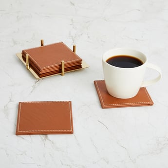 Wexford Set of 4 Leatherette Coasters with Steel Holder