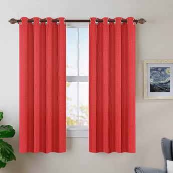 DECO WINDOW Red Textured Semi-Blackout Window Curtain - 122x152cm - Set Of 2