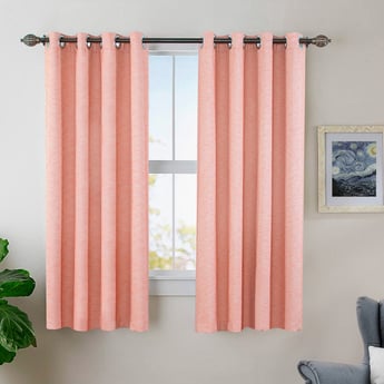 DECO WINDOW Solid Peach Textured Semi-Blackout Window Curtain - 122x152cm - Set Of 2