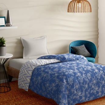 PORTICO Melange Blue Printed Cotton Single Bed Duvet Cover - 150x229cm