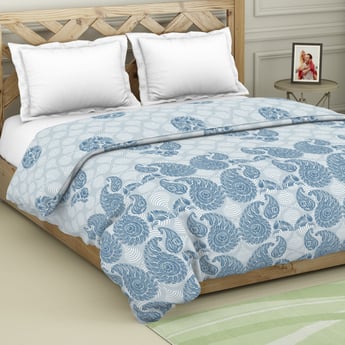 Spaces Blockbuster Blue Printed Cotton Double Bed Quilt - 224X270Cm