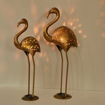 Corsica Mystic India Set of 2 Metal Flamingo Figurine T-Light Holders