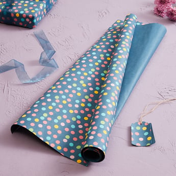 Corsica Retroglitz Blue Printed Paper Wrapping Sheet with Tag and Ribbon - 54x74cm