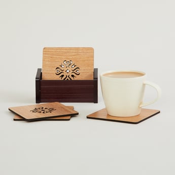 Oakland Set of 6 Wooden Reversible Coasters with Holder