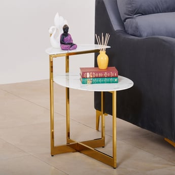 Bianca Glass Top 2-Tier End Table - White