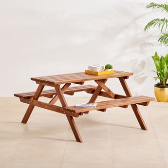 Romero Mango Wood Table and Twin Bench Set - Brown
