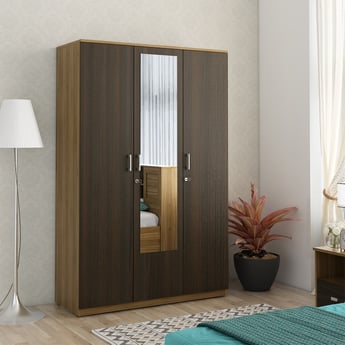 Helios Vincent 3-Door Wardrobe with Mirror and Drawer - Brown