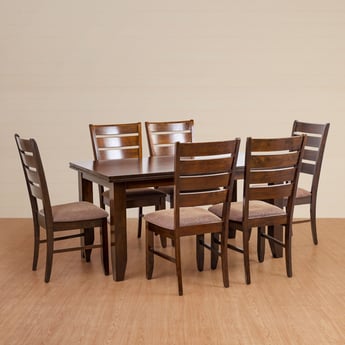 Hevea Solid Wood 6-Seater Dining Set with Chairs - Brown