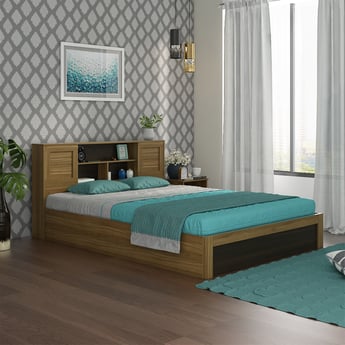 Helios Vincent Queen Bed with Headboard and Box Storage - Brown