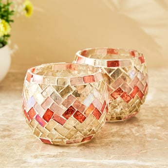 Mabel Decor Set of 2 Glass Mosaic Patterned T-Light Holders