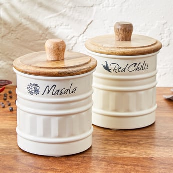Mirage Set of 2 Metal Storage Container With Mango Wood Lid