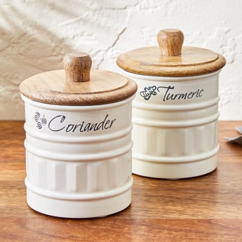Mirage Set of 2 Iron Spice Canisters with Mango Wood Lids