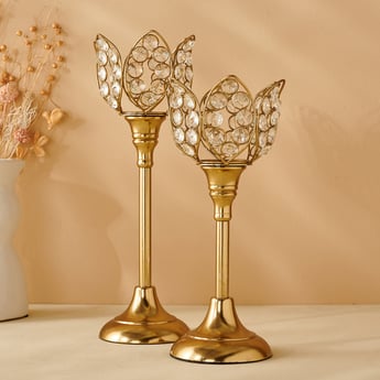 Corsica Tasta Set of 2 Iron and Crystal Pedestal Candle Holders