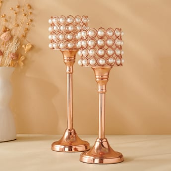 Corsica Tasta Set of 2 Glass and Iron Embellished Candle Holders