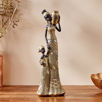 Jaguar Polyresin Standing African Woman with Child Figurine