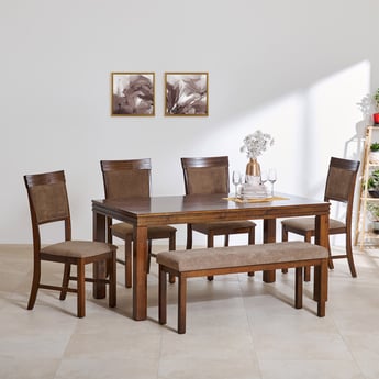 Hercules Solid Wood 6-Seater Dining Set with Chairs and Bench - Brown