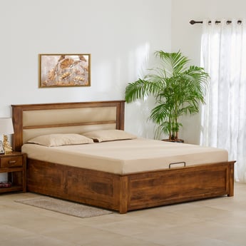Adana Taavi Mango Wood King Bed with Hydraulic Storage  - Brown