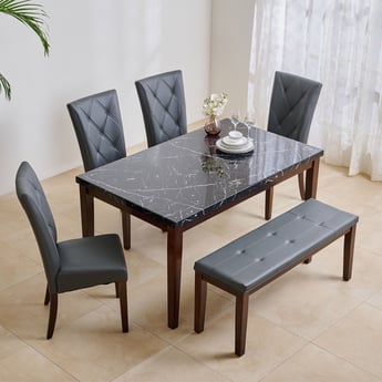 Jasper Faux Marble Top 6-Seater Dining Set with Chairs and Bench - Grey