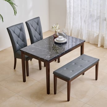 Jasper Faux Marble Top 4-Seater Dining Set with Chairs and Bench - Black