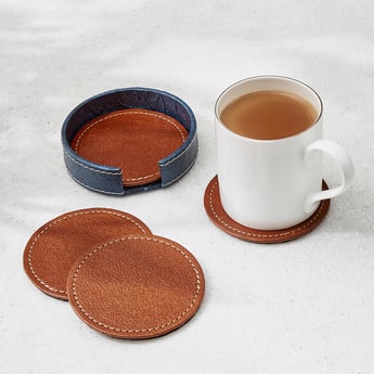 Orion Set of 4 Eco Leatherette Coasters With Holder