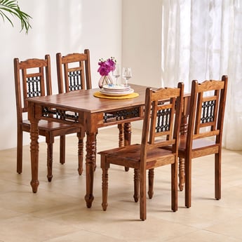 Kian Sheesham Wood 4-Seater Dining Set with Chairs - Brown