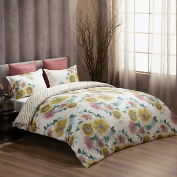 D'DECOR Cherish Cotton 4Pcs Floral Print Double Bed-In-A-Bag Set