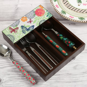INDIA CIRCUS Monarch's Cadence Wooden Printed Cutlery Tray