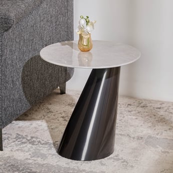 Marcello Glass Top End Table - Beige and Black
