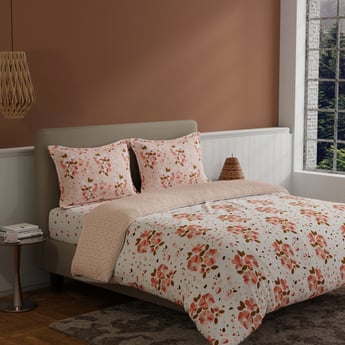 BICHAUNA Amelia Cotton 4Pcs Floral Printed Double Bed-In-A-Bag Set