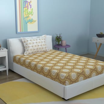 STELLAR HOME Marigold Cotton 128TC Printed 2Pcs Single Bedsheet Set