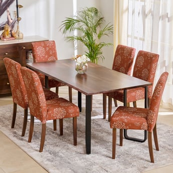 Nirvana Atharva Sheesham Wood 6-Seater Dining Set with Indus Chairs - Brown