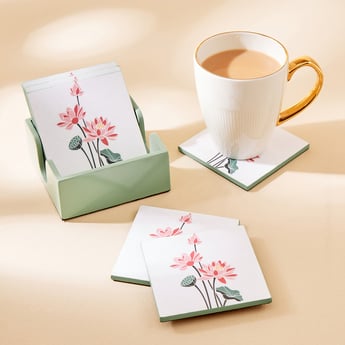Corsica Set of 6 Wooden Printed Coasters with Holder
