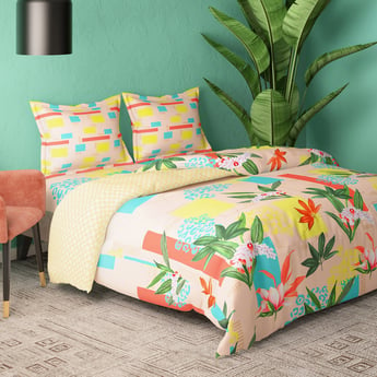 PORTICO Facets Cotton 4Pcs Printed Double Bed-In-A-Bag Set