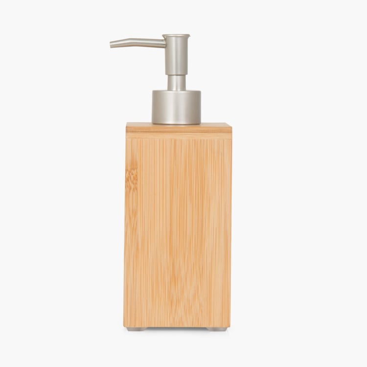 Hudson Solid Bamboo rectangle Soap Dispenser  : 7.5 cmL x 7.5 cmW x 19.5 cmH 300 ml Brown