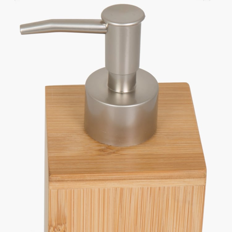 Hudson Solid Bamboo rectangle Soap Dispenser  : 7.5 cmL x 7.5 cmW x 19.5 cmH 300 ml Brown