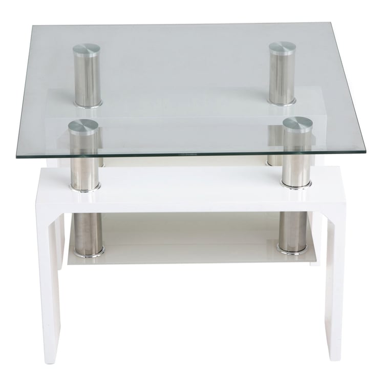Finn Tempered Glass Top End Table - White