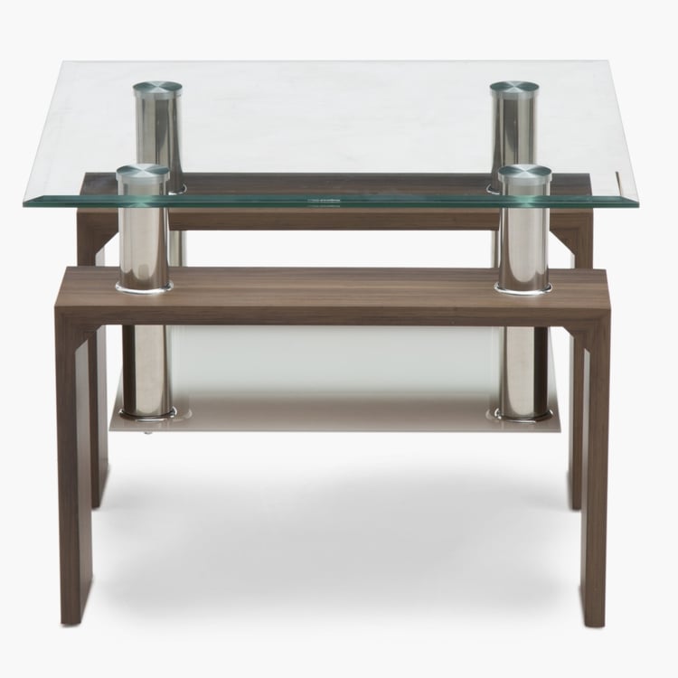 Finn Tempered Glass Top End Table - Brown