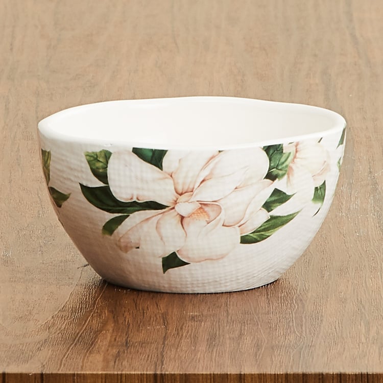 Alora Magnolia White Ironstone Printed Microwave Safe Curry Bowl - 300ml