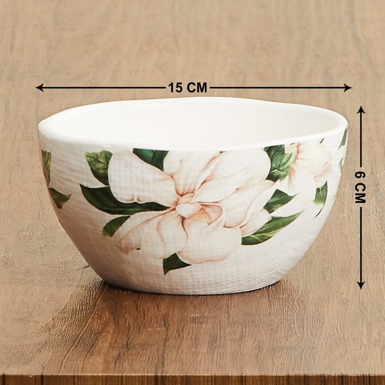 Alora Magnolia White Ironstone Printed Microwave Safe Curry Bowl - 300ml