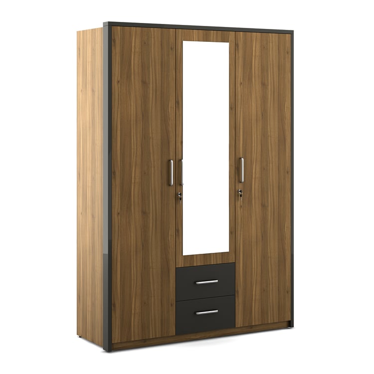 Quadro 3-Door Wardrobe with Mirror - Brown