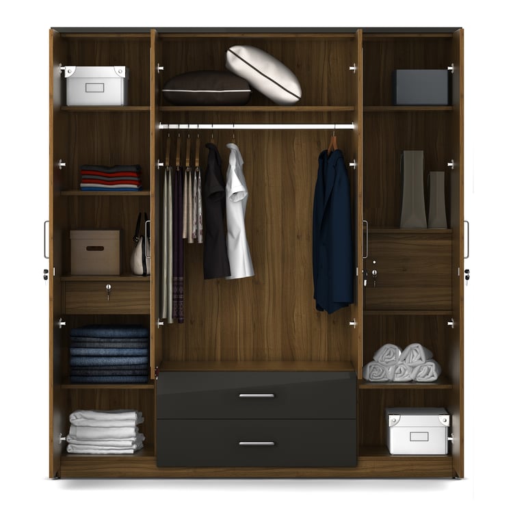 Quadro 4-Door Wardrobe with Mirror and Drawer - Brown