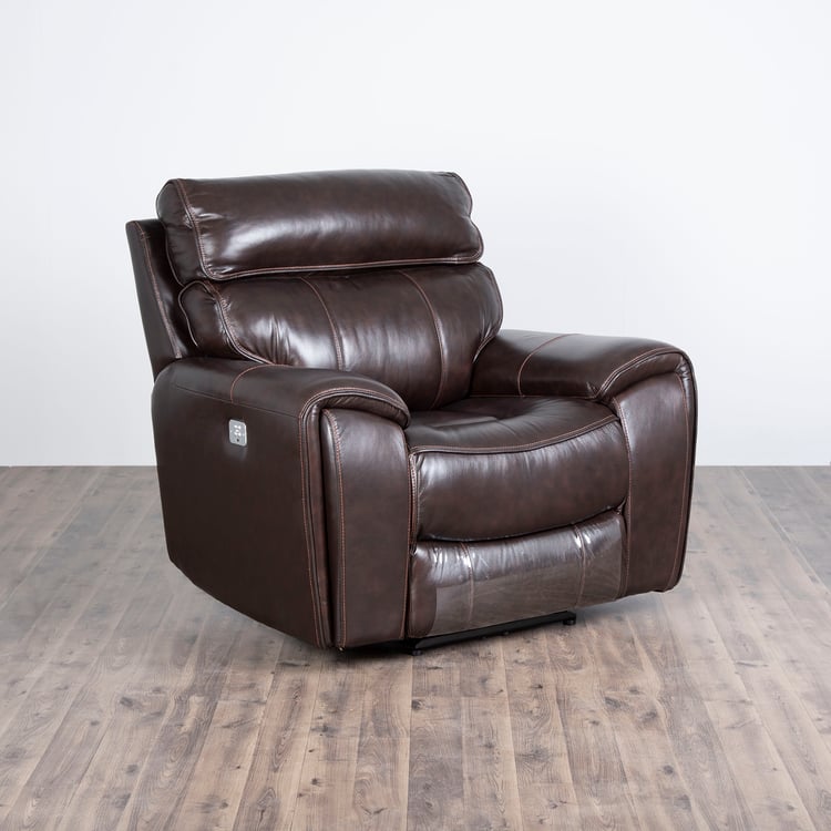 Helsinki Half Leather 1-Seater Electric Recliner - Brown