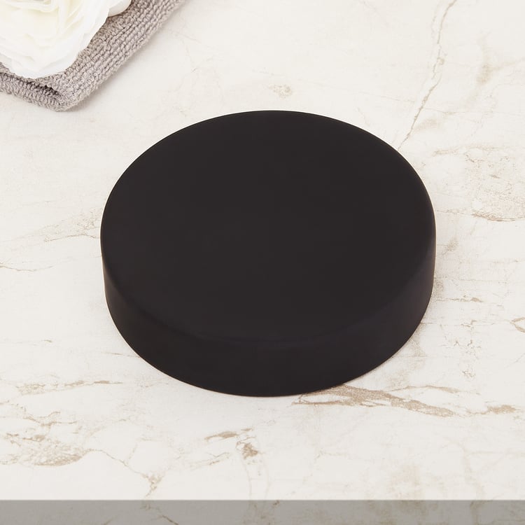 Mandarin Solid Round Single Pc. Soap Dish - 10.5 cm x 2.5 cm - Ceramic - Black