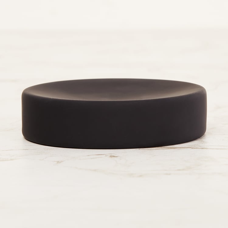 Mandarin Solid Round Single Pc. Soap Dish - 10.5 cm x 2.5 cm - Ceramic - Black