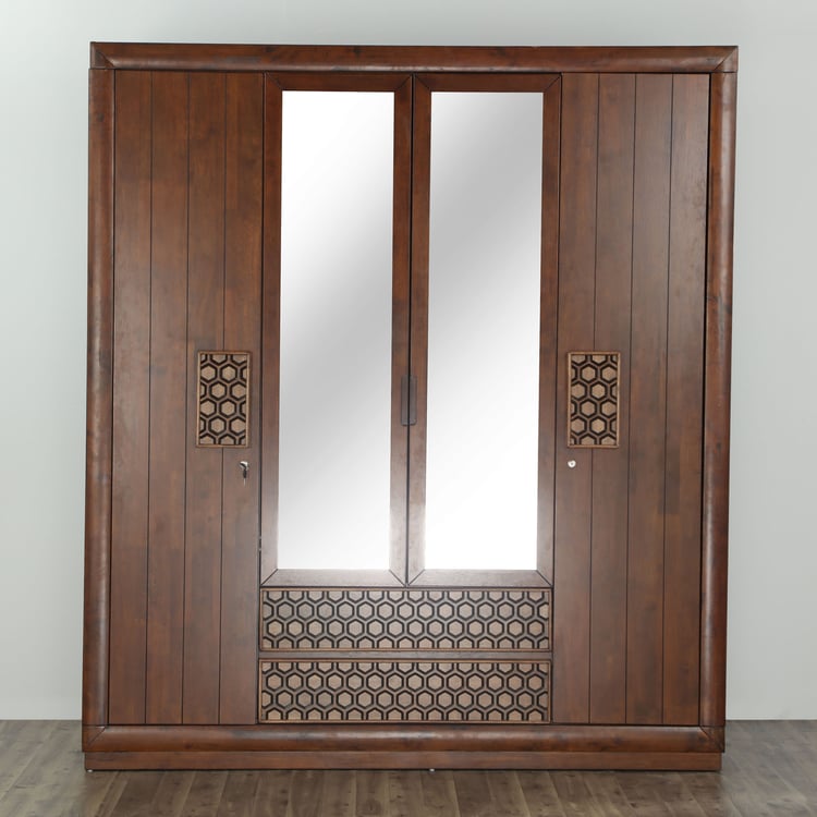 Heritage 4-Door Wardrobe with Mirror - Brown